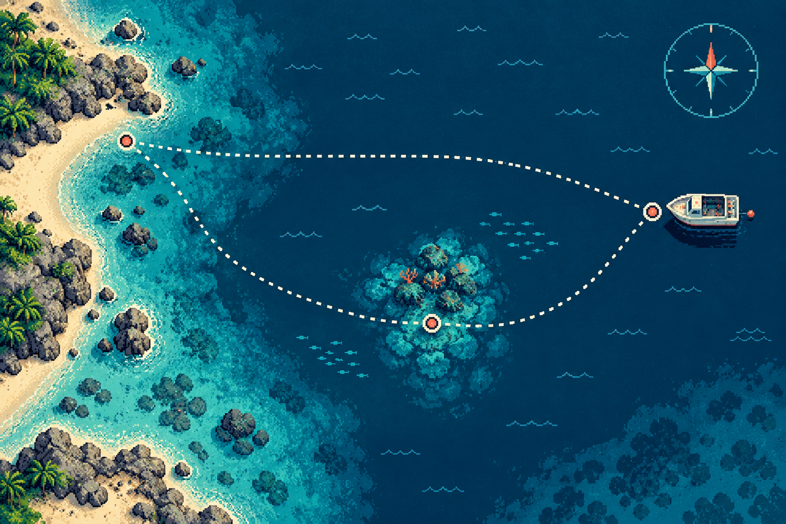 Ruta conceptual entre costa y un barco.